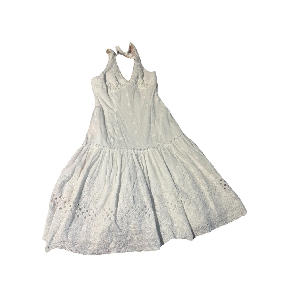 morrell maxie White Eyelet Lace Halter Mini Dress Cottagecore Boho Beach Size 4